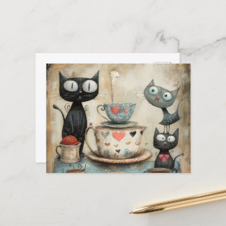 Whimsy Kitty Tea Time Postcard