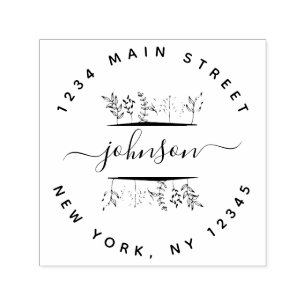 Whimsy Leaves Hand-drawn Family Return Address Sel Self-inking Stamp
