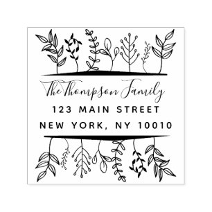 Whimsy Leaves Hand-drawn Family Return Address Sel Self-inking Stamp
