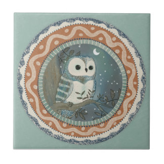 Whimsy Owl Mint Blue Terracotta Teal Aqua Tile