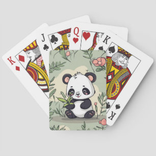 Whimsy panda bear on floral playing cards
