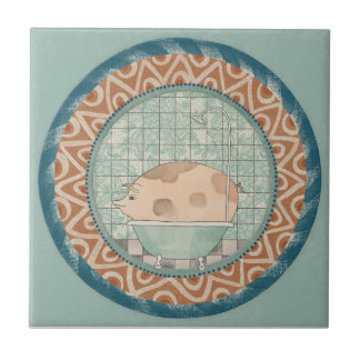 Whimsy Pig Mint Blue Terracotta Aqua Teal Tile