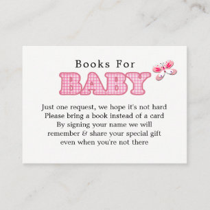 Whimsy Pink White Pretty Butterfly Girl Baby Book Enclosure Card