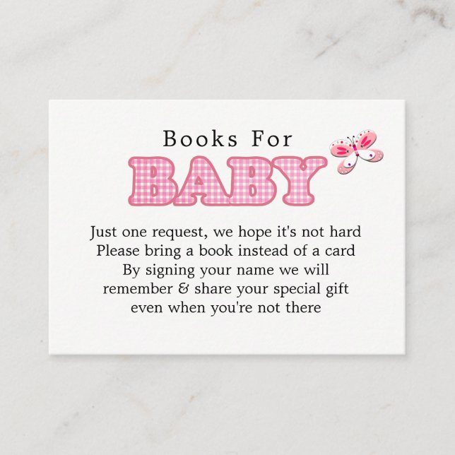 Whimsy Pink White Pretty Butterfly Girl Baby Book Enclosure Card (Front)