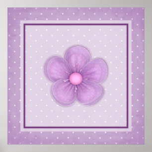 Whimsy Purple Flower on a Polka Dot Background Poster
