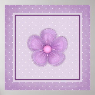 Whimsy Purple Flower on a Polka Dot Background Poster