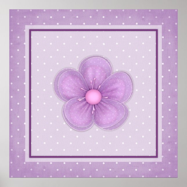 Whimsy Purple Flower on a Polka Dot Background Poster (Front)