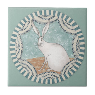 Whimsy Rabbit Mint Blue Terracotta Teal Aqua Tile