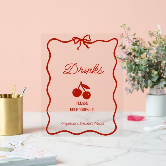 Whimsy Red She's the Cherry on Top Bridal Shower Acrylic Sign (Wedding)