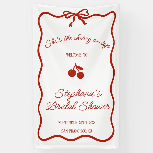 Whimsy Red She's the Cherry on Top Bridal Shower Banner (Vertical)