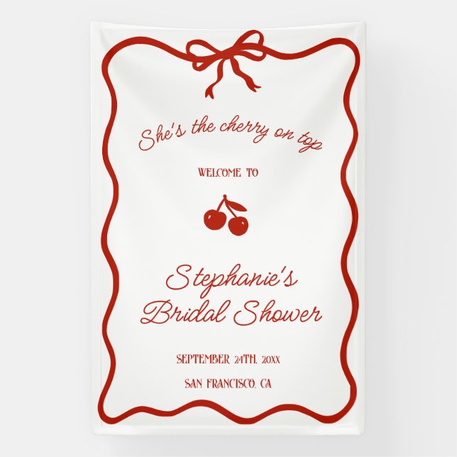 Whimsy Red She's the Cherry on Top Bridal Shower Banner (Vertical)