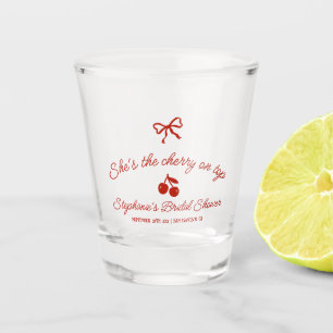 Whimsy Red She's the Cherry on Top Bridal Shower Shot Glass