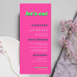 Whimsy Retro Groovy 70s Let's Eat Pink Wedding Menu<br><div class="desc">This elegant wedding menu featuring custom text and groovy script would make a wonderful addition to your party! Easily change the text by clicking on the "personalise this template" option.</div>