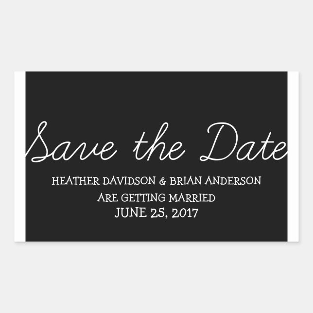 Whimsy Save the Date Stickers, Black Rectangular Sticker (Front)