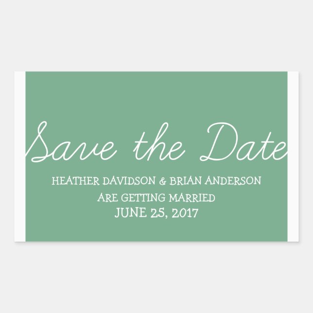 Whimsy Save the Date Stickers, Green Rectangular Sticker (Front)
