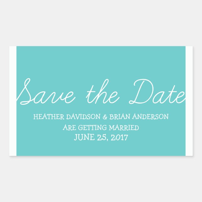 Whimsy Save the Date Stickers, Turquoise Rectangular Sticker (Front)