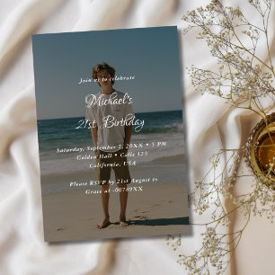 Whimsy Script Any Age Photo Overlay 21st birthday Invitation