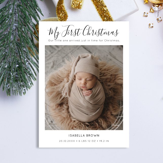 Whimsy Script Baby's First Christmas Photo Card (Creator Uploaded)
