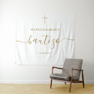 Whimsy Script Bautizo Spanish Baptism Neutral Gold Tapestry