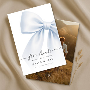 Whimsy Script Bow Free Drinks Wedding Photo Save The Date