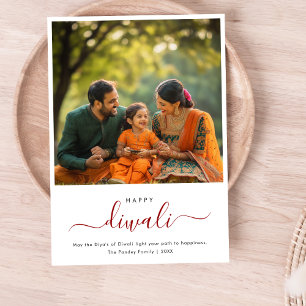 Whimsy Script Diwali Family Photo Celebration Holiday Card