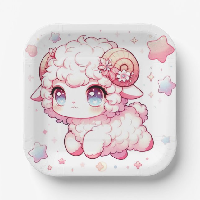 Whimsy Sheep Baby Shower Paper Plate (Front)