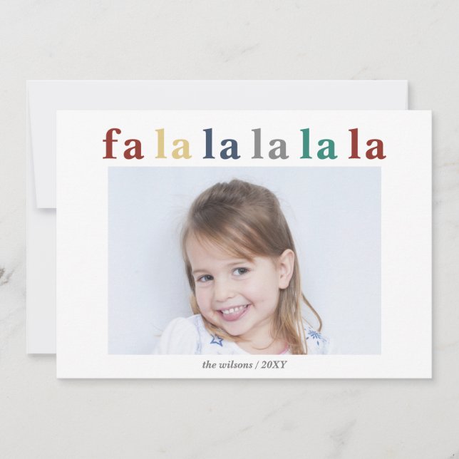 Whimsy Snowflakes Colourful fa la la Minimal Photo Holiday Card (Front)