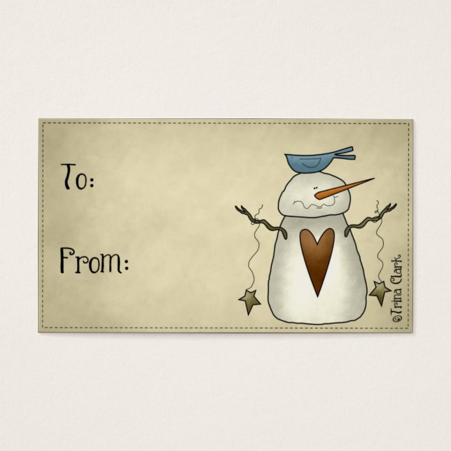 Whimsy Snowman Country Primitive Design Gift Tags (Front)