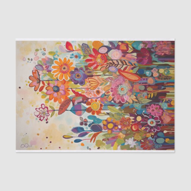 Whimsy Summer Floral Abstract Painting Decoupage Tissue Paper (Front)