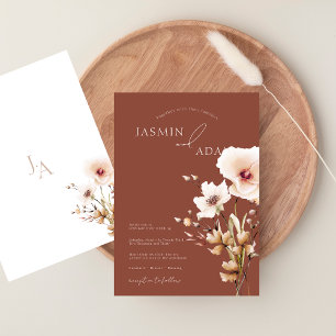 Whimsy Terracotta Pink Wildflowers Floral Wedding Invitation
