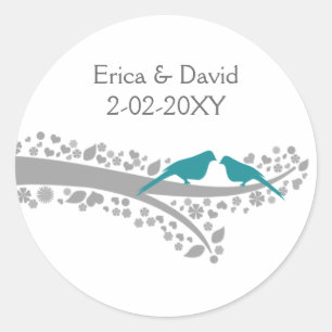whimsy tree blue lovebirds wedding favour stickers
