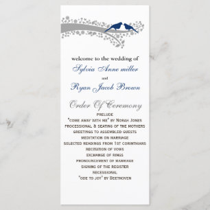 whimsy tree navy blue lovebirds Wedding program Programme