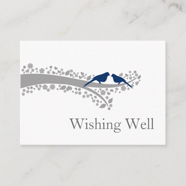 whimsy tree navy blue lovebirds wishing well cards (Front)