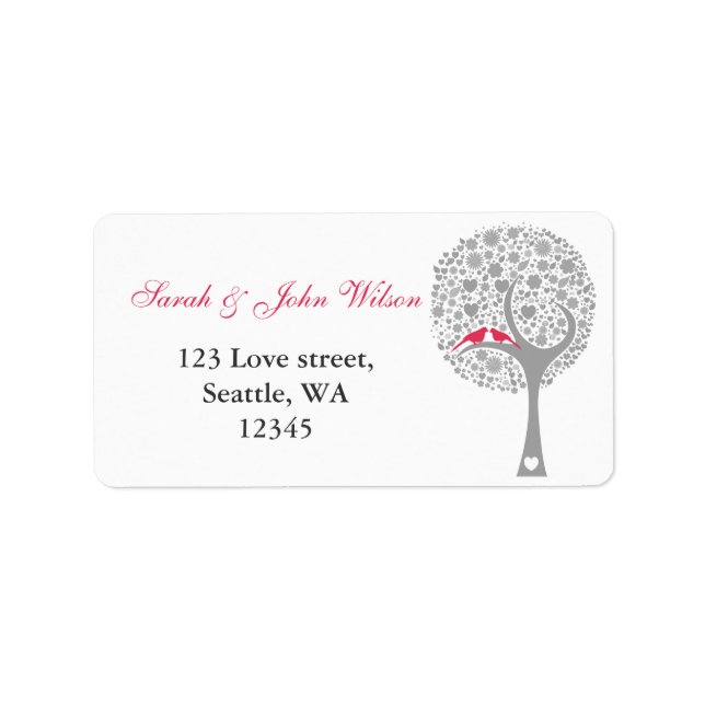 whimsy tree pink lovebirds return address label (Front)