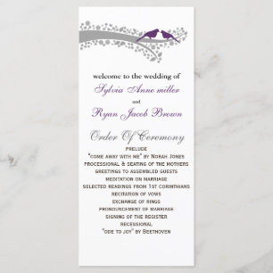 whimsy tree purple lovebirds Wedding program Programme