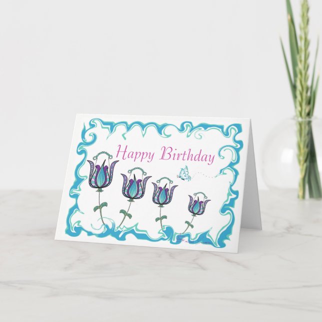 Whimsy Tulips -Happy Birthday Greeting Card (Front)
