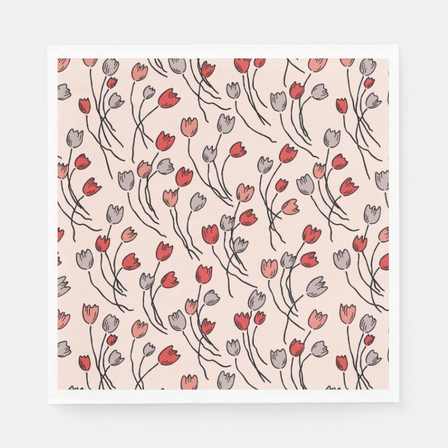 Whimsy Tulips Red Pink Napkin (Front)