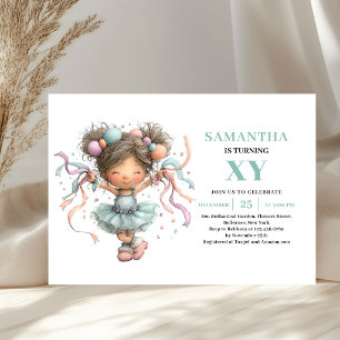 Whimsy Tutu Girl 5th Birthday Purple Green Cute Invitation