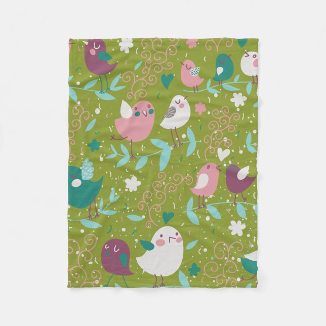 Whimsy Tweety Birds on Vines Fleece Blanket (Front)