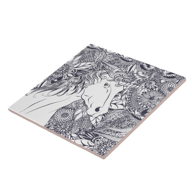 Whimsy unicorn and floral mandala design tile (Side)