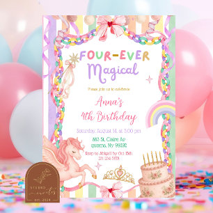 Whimsy Unicorn Four-ever Magical Birthday Invitation