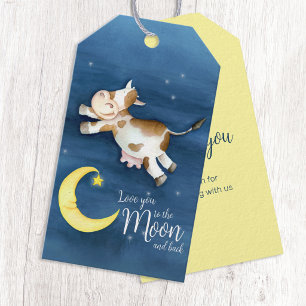 Whimsy watercolor art cow jumping over the moon gift tags