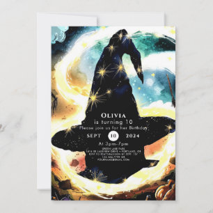 Whimsy Watercolor Fun Wizard Birthday Invitation