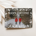 Whimsy White Holly Border Photo Christmas Holiday Card<br><div class="desc">Elegant and whimsical, this full photo design features hand drawn winter foliage that frames your photo, with stylish type and personalisation towards the top. A fading gradient overlays your photo to highlight the text. The back features a matching holly pattern, as well as a spot for an additional photo and...</div>