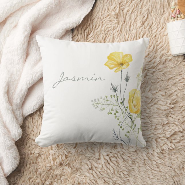 Whimsy Wildflowers Mustard Yellow Name Cushion (Blanket)