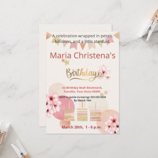 Whimsy & Wishes Cherry Blossom Balloon Birthday Invitation