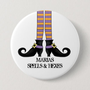 Whimsy Witch Shoes with Purple & Orange Stripe 7.5 Cm Round Badge