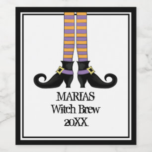 Whimsy Witch Shoes with Purple & Orange Stripe Wine Label