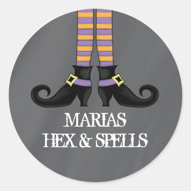 Whimsy Witch Shoes with Purple & Orange Stripes Classic Round Sticker (Front)