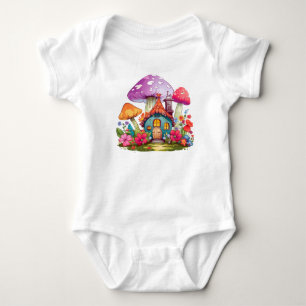 Whimsy Wonderland Mushroom House Baby Bodysuit